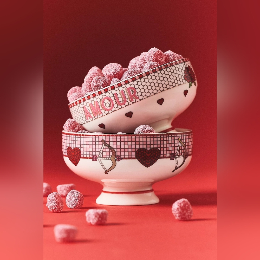 Anthropologie The Bistro Tile Stoneware Nut Bowl Valentine's Edition Amour - Picture 2 of 10